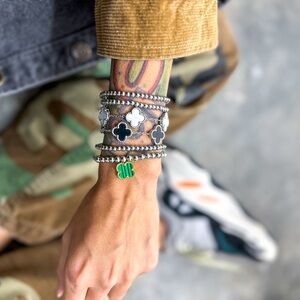 Silver black Four Leaf clover Bracelet.